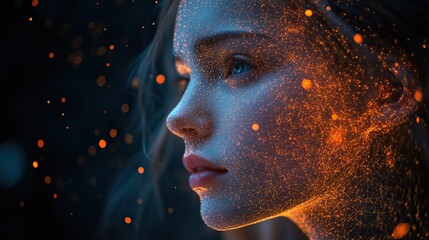 A human hologram symbolizes the interconnectedness of social networks and big data in the digital age