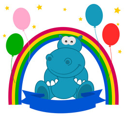 A headband for written text for a birthday party with balloon and rainbow - vector