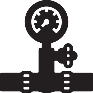 recommend clip art: Illustration of a silhouette icon featuring a pipe with a water pressure gauge display