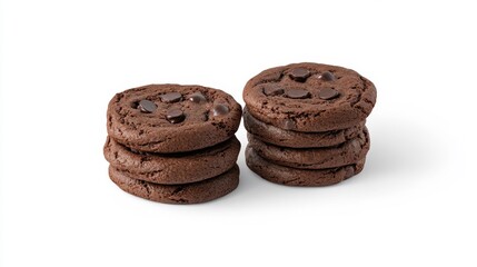 Perfectly Stacked Chocolate Chip Cookies on White Background with Transparency Isolation