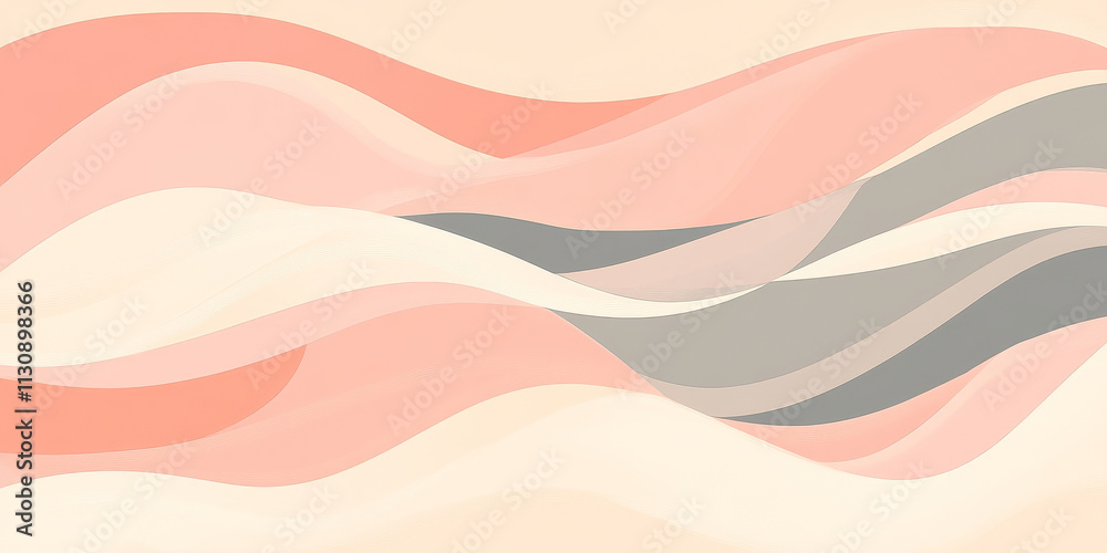 Wall mural pale peach background with smooth wave patterns and light gray textures. the soft bends of the illus