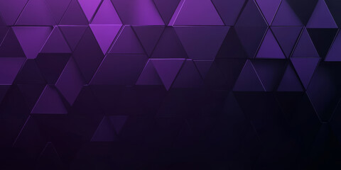 Fototapeta premium Dark purple background with a futuristic triangular block structure. The 3D triangular tiles on the wall reflect a soft glow, creating an ethereal, high-tech atmosphere perfect for digital and