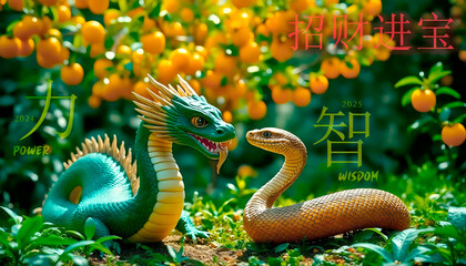 Eastern symbol of the new year. Chinese new year. Year of the green wood snake.