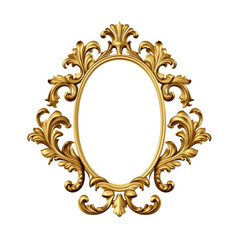 Gold baroque frame vintage ornament isolated on transparent background