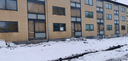 Abandoned empty apartment block ready for building destruction in Denmark