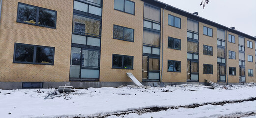 Abandoned empty apartment block ready for building destruction in Denmark