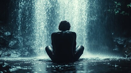 Obraz premium A man cries to God in the rain, depressed and pleading for mercy and help with his test of faith