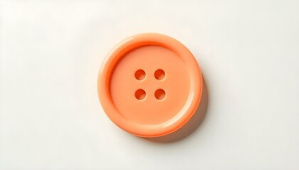Fototapeta premium An overhead aerial view of a matte orange button showcasing four holes, isolated on a crisp white background, with a gentle gradient reflecting natural light.