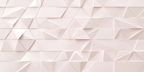 Fototapeta premium Soft pastel pink background with a futuristic triangular block structure. The 3D tile pattern on the wall creates a subtle, glowing effect, ideal for modern digital art or futuristic design projects.