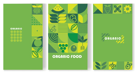 Templates with geometric shapes of plants, fruits, vegetables, berries, melons, and agricultural products.