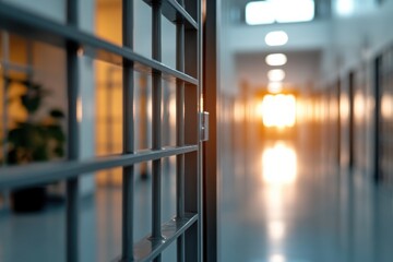 A striking image of an open prison door revealing a corridor bathed in sunlight, symbolizing hope and the potential for freedom in a world of confinement and isolation.