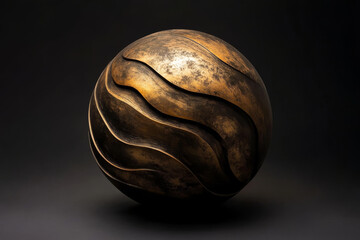 Fototapeta premium A rich abstract sphere with bronze waves, minimalistic and luxurious over a black gradient background.