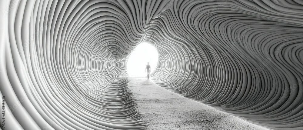 Poster abstract tunnel of dynamic waves lines creating movement and flow in digital art