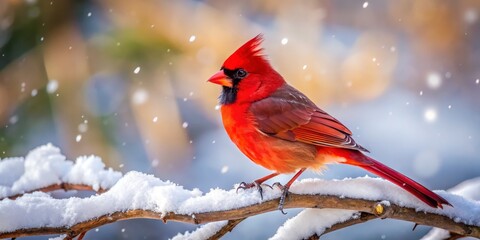 Northern Cardinal in Winter Wonderland: Stunning Worm's-Eye View of a Cardinal on a Snow-Covered Branch