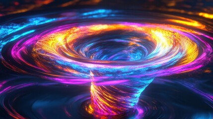 Obraz premium A mesmerizing swirl of vibrant colors in a cosmic vortex, creating a stunning visual effect with electric blues and fiery oranges.
