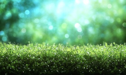 Obraz premium Serene morning dew on fresh green grass peaceful spring scene