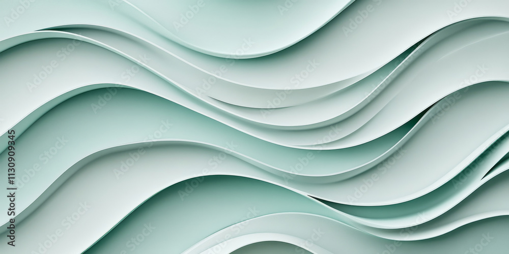 Wall mural light teal background with smooth, bending wave patterns. the light gray texture adds depth, perfect