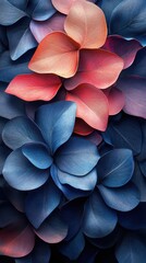 A vibrant arrangement of colorful floral petals in shades of blue and pink.