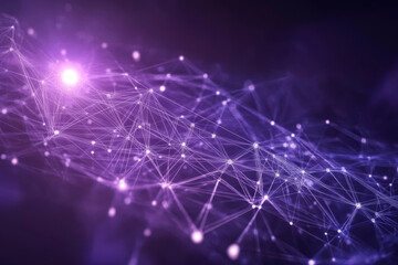 Fototapeta premium A dynamic digital technology background with interlocking digital pathways glowing in electric purple hues.