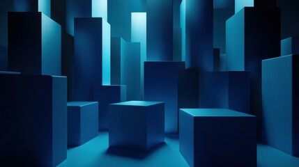 Naklejka premium Dynamic shapes on navy blue and cyan modern abstract art in digital aesthetic