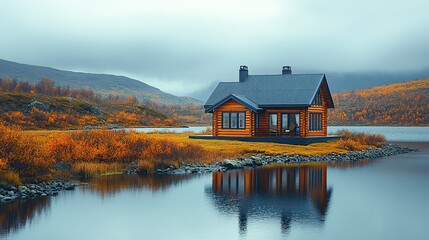 A new home in a remote natural location symbolizes property, real estate investment, retirement, and family future