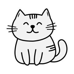 Cute and funny cat in linear style on white background.