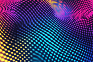 Fototapeta premium A futuristic vibrant background showcasing overlapping neon grids in shades of cyan, magenta, and bright yellow.