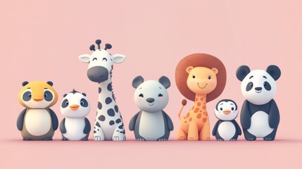 Naklejka premium An Adorable baby animals playful cute elephant tiger lion penguin bear cartoon illustration animal wildlife fauna zoo safari jungle nature happy