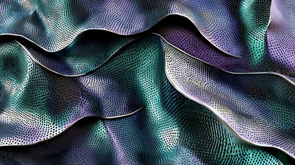 Obraz premium Abstract iridescent fabric with wavy texture and dotted pattern.