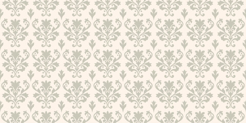 Luxury seamless pattern in baroque style. Abstract floral geometric ornament with curly elements, foliage. Vector background in rococo, revival, damask style. Vintage design in pastel tones