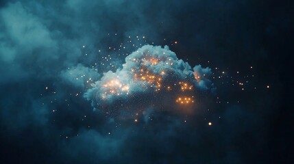 Obraz premium Glowing Digital Cloud with Floating Network Grid in the Air Representing Advanced Technology and Connectivity