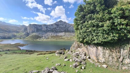 landscape with lake and mountains