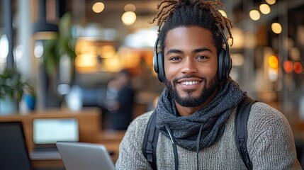 Obraz premium A portrait of a call center consultant wearing headphones represents customer service, help, telemarketing, support, and online advice