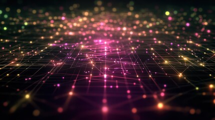 Obraz premium A vibrant abstract representation of a digital network with colorful glowing nodes, symbolizing connectivity and technology.