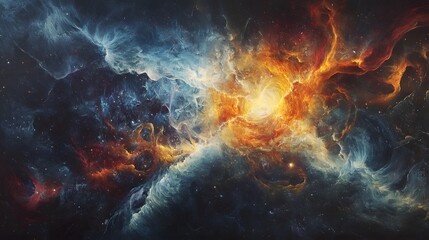 Fototapeta premium Celestial Nebula Swirls Of Cosmic Fire And Ice