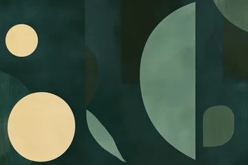 Papier peint photo Style Japandi A minimalist composition of geometric shapes in forest green over a dark green background, evoking nature.  © AI_images