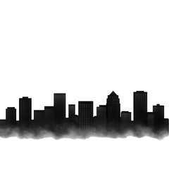 Obraz premium Silhouette cityscape at dusk with transparent background for graphic design projects