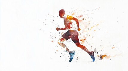 Abstract Watercolor Painting of a Running Man: Dynamic, Energetic, and Colorful Portrayal of an Athlete in Motion