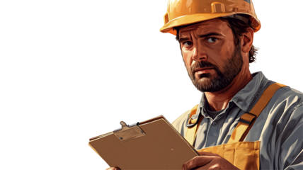 Construction worker reviewing plans on site.