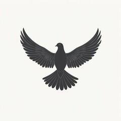 Obraz premium Black silhouette of a dove in flight with wings spread wide.