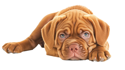 Dogue de Bordeaux Puppy Lying Down with Sad Expression 