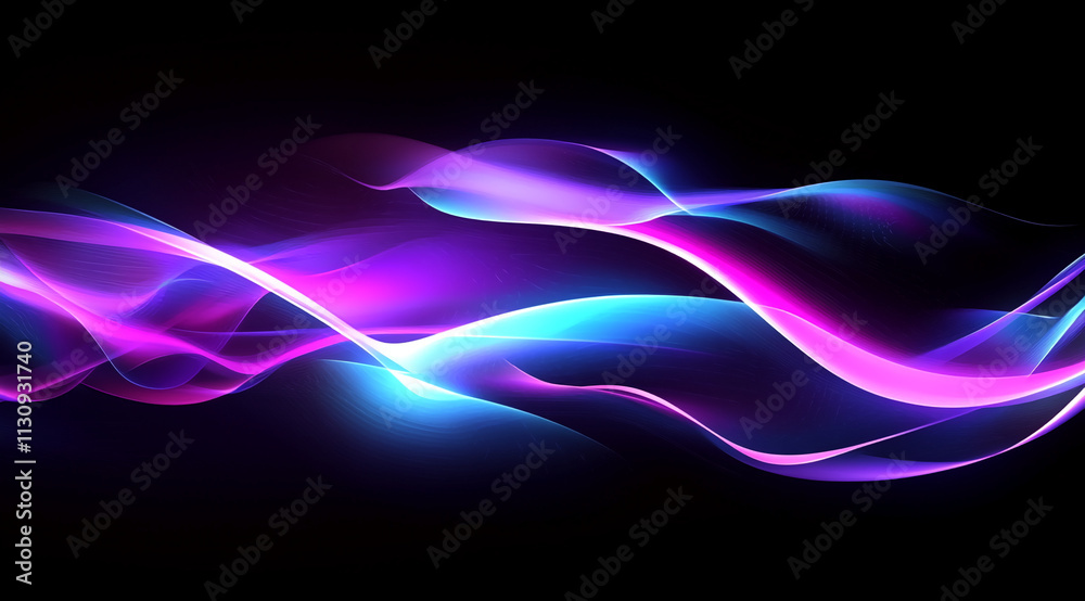 Aufkleber vibrant abstract waves of purple and blue light in a dark background creating a sense of flowing mot