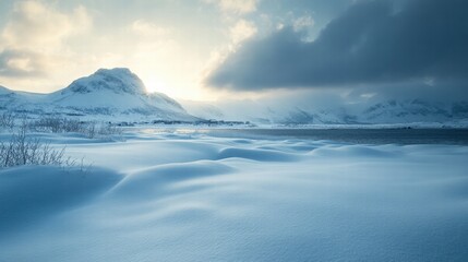 Obraz premium Frozen beauty: A dramatic northern winter landscape, where icy winds meet serene, snow-covered vistas.