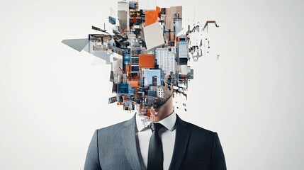 Businessman with Cityscape Head: A Surreal Urban Portrait