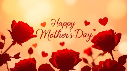 Happy Mother&rsquo;s Day card with red roses and heart motifs, ideal for romantic greetings.
