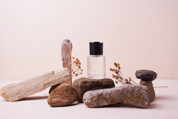 Perfume bottle mockup with cream background, mockup for your perfume product brand