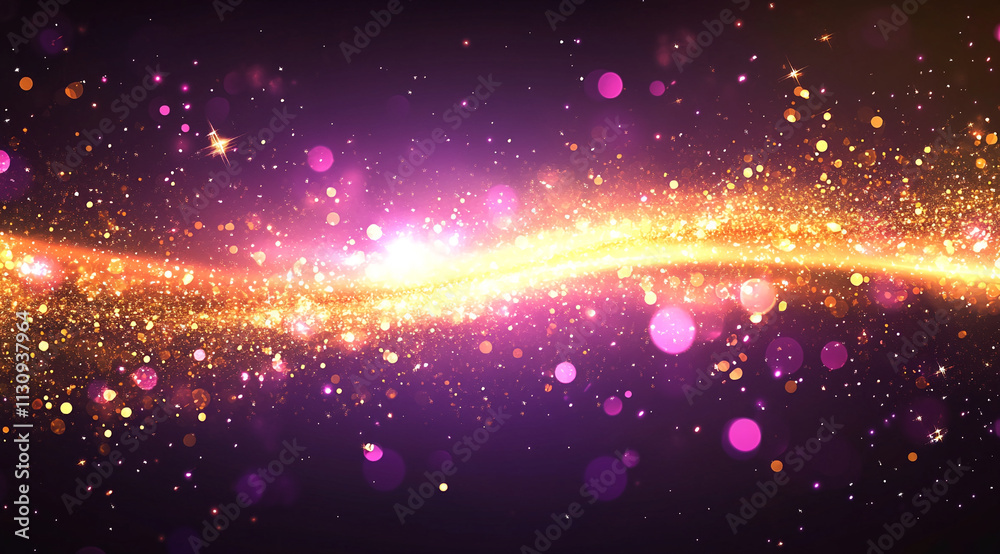 Poster Vibrant display of shimmering lights and sparkles in a cosmic atmosphere during a festive event