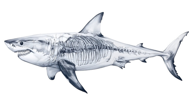 drawing of the skeleton great white shark on white