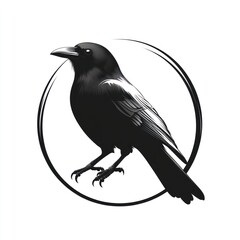 Fototapeta premium Silhouette of a crow in a circle.