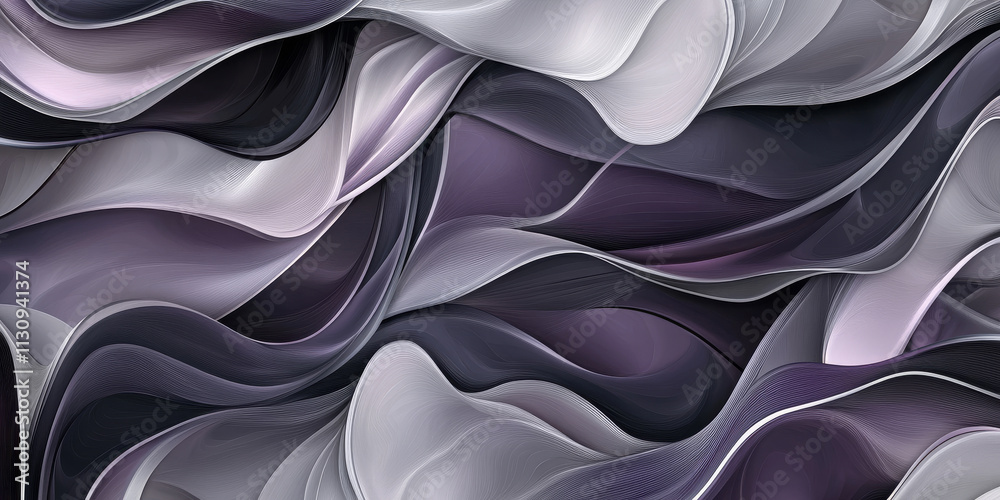 Wall mural light plum background with a flowing wave illustration. gentle gray textures and smooth bends create